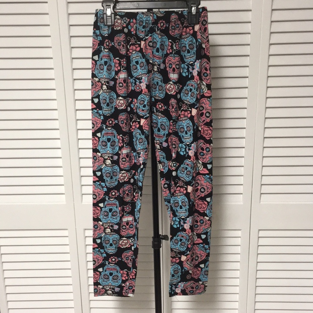 Blue and Pink, Sugar Skull, Leggings (OS)
